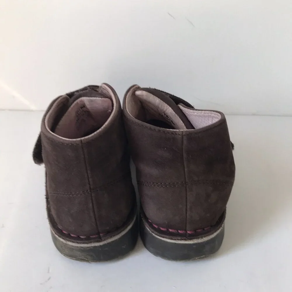 Stride Rite suede floral ankle shoes brown leather lined Little Girls size 10.5m